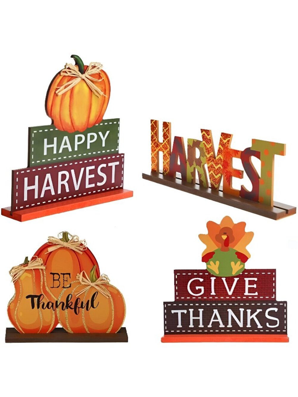 MorTime 4 Pack Thanksgiving Themed Table Centerpiece Signs